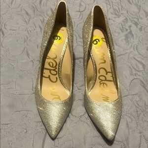 Sam Edelman Gold Pointed-Toe Heels with Shimmer Finish